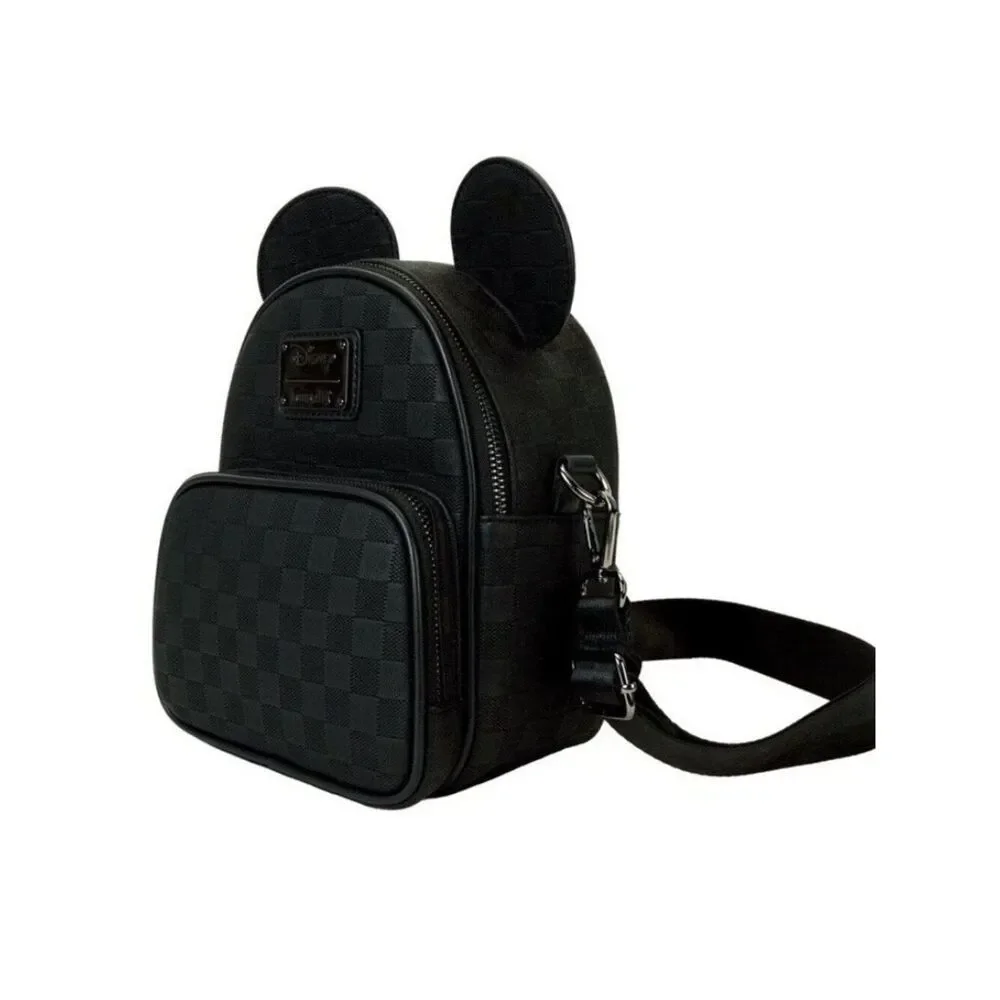 Disney Parks Loungefly Black Woven Faux Leather Mickey Mouse Ears Backpack NWT